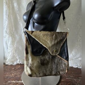 Vintage Handmade Hair-On Hide Leather Crossbody Bag Boho Rustic